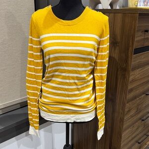 Banana Republic Yellow and White Striped Long Sleeve Top